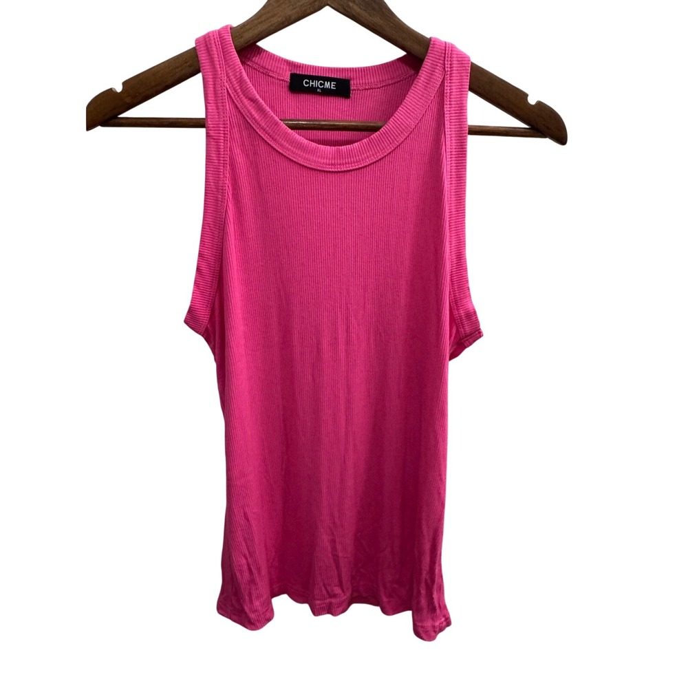 ChicMe Tank Top Womens XL Pink Excellent Ribbed Knit Crew Neck Sleeveless Basic